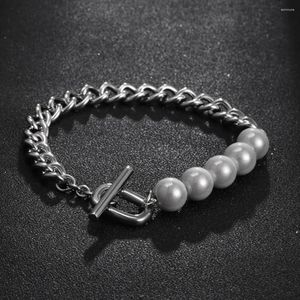 Charm Bracelets Sweet Cool Chain Splice Reflective Pearl Bracelet For Men Small Market Hip Hop Fashion Men's Titanium Steel Wholesale