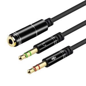 Headphone Splitter Mic Cable for Computer Headset Female to 2 Dual Male Microphone Audio Stereo Jack Earphones Port Gaming Speaker PC ZZ