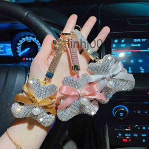 Keychains Lanyards Luxury Bow Rhinestone Bear Keychain Creative Doll Keyring For Woman Fashion Bag Pendant Gift Key Chain Ring Wholesale T2209096A04