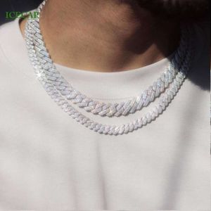 Ins Hot Iced 15mm 12mm Pave Setting Vvs Moissanite Cuban Link Chain Homens Mulheres Colar Hiphop