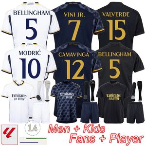 Hayranlar ve oyuncu versiyonu Real Madrid Erkekler Futbol Formaları 2024 Bellingham Vini Jr. Çocuk Futbol Forması Ev Kiti Uzak Gömlek Üçüncü Gömlek 23 24 Camiseta Futbol Maillot Ayak