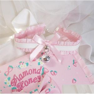 Ожерелья с подвесками Sweet Heart Pink Lace Pu Cross Bownot Choker Lolita Maid Косплей Женское ожерелье D733 Прямая доставка Ювелирные изделия Подвески Dh5Zm