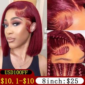 99J Bob Wigs Dantel Ön İnsan Saç Perukları 13x4 Dantel Frontal İnsan Saçlı Peruk Bordo Düz Kısa Bob Kıvırcık İnsan Saç Bob Peruk