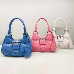 Orijinal deri Prad Half Moon Bag Üçgen Üçlü Çantalar Tasarımcı Moda Erkekler Lüks Üst Saplama Çanta Debriyaj Crossbody Bayan Hobo Siyah Tote Sling Omuz Çantası