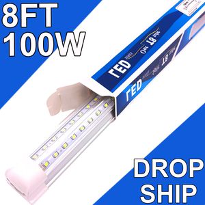 Luzes de loja LED de 8 pés, luz de tubo LED integrada em forma de V de 8 pés, 100W 12000lm com tampa transparente, lâmpada de montagem em superfície conectável, substitua a luz fluorescente T8 T10 T12 usastock