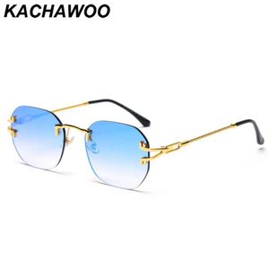 Solglasögon Kachawoo Rimless Solglasögon Män Square Retro Sol Glasögon för kvinnor Ramfri Metal Green Blue Mirror Spring 2021 Trending UV400 YQ240120