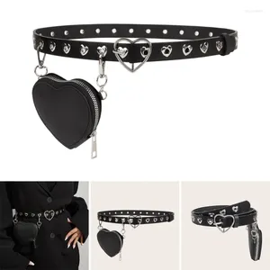 Belts Women Gothic Love Heart Buckle Waist Belt With Small Coin Purse Y2K Detachable Bag Punk Rivet Studded Waistband