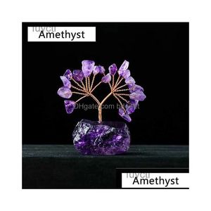 Arts And Crafts 1Pc Natural Gemstone Crystal Lucky Tree With Stone Base Home Office Desk Living Room Decor Mini Drop Delivery Dhwu1