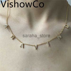 Pendant Necklaces VishowCo Crystal Pendant Custom Name Necklace Personalised Stainless Steel Zircon Letter Pendant Necklace For Women Jewelry Gift J240120