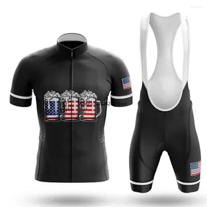 Racing Sets Beer American Flag Cycling Set Bib Shorts Bike Jersey Bicycle Shirt Short Sleeve Clothes Cycle Downhill MTB Mountain Suit