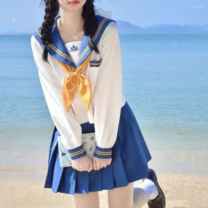 Giyim setleri Japon kız öğrenci denizci üst kravat pileli etek kıyafeti kadınlar okul üniforma elbisesi cosplay kostüm Japonya anime kız bayan