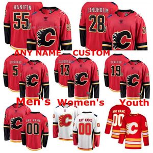 Calgary Flames Johnny Gaudreau Jersey Matthew Tkachuk Elias Lindholm Noah Hanifin Mark Giordano Buz Hokey Formaları Özel ED 3449