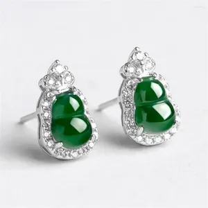 Orecchini a bottone in argento 925 con giadeite verde naturale, perline di cucurbita, gemma, orecchino fortunato, certificato, gioielli da sposa per orecchio da donna in giada di lusso