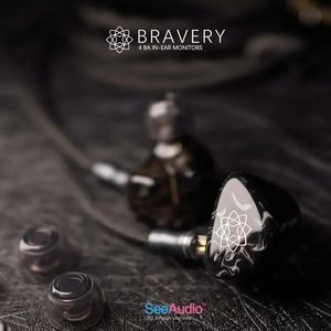 ヘッドフォンSeeaudio Bravery Black Edition 4BA樹脂IEMイヤホンHifi音楽有線イヤホン6N OCCケーブル0.78mm 2pinインターフェース