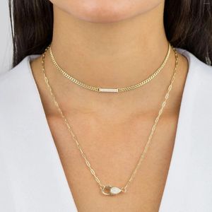 Choker Geometric Rectangle CZ Necklaces For Women Paved Shiny Cubic Zircon Link Chain Chock Gold Plated Color Fashion Jewelry