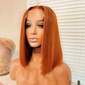 Kurze Bob-Perücken mit Spitze vorne, 100 % Echthaar-Perücken, Bob-Spitze-Perücken für Frauen, blond, orange, gerade, brasilianisches Haar, Verschluss-Perücke