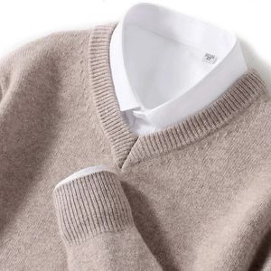 Mens Cashmere Warm Pullovers Sweater V Neck Knit Autumn Winter Fit Topps Male Wool Knitwear Jumpers Bottom Skjorta Plus Size 240119