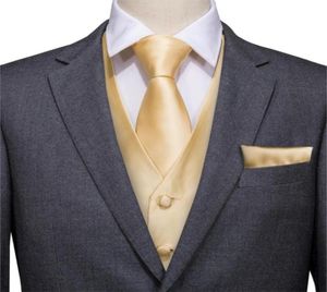 Men039sベストHitie Silk Champagne Vest Set for Men for Gold Smart Casuary Suit黄色のウエストコートウェディングビジネスフォーマルジャケット5127984