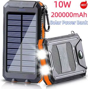 Mobiltelefon Power Banks 200000mah Portable Solar Power Bank Charging Poverbank Three Defense Extern Batteriladdare Stark LED -ljus dubbel USB -ström