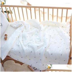 Blankets Swaddling Childrens Baby Muslin Cotton Wrinkled Gauze Blanket Kids Boy Girls Ddling Wrap For Infant Soft Thick Bedding Sets Q Dhrxi