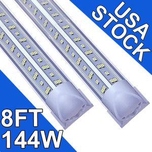 Luce per negozi a LED 8FT 144W 18000LM 6500K Luci per garage con riflettori, Luci per negozi LAED collegabili a forma di V, Illuminazione a soffitto con copertura trasparente, Apparecchio integrato T8 usastock