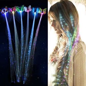 Party Hatts Christmas Colorful Futterfly LED Pannband med glödande flätor Födelsedag Flash Fiber Optic False Braids Glowing Party Light YQ240120