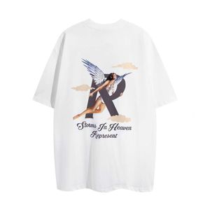 Marca de moda estadounidense Representa Life Angel Letter r Camiseta de manga corta estampada Camisa de media manga High Street para hombres y mujeres Diseñador Jersey Ropa deportiva 0R1N