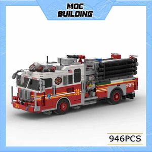 Block MOC New York Fire Brigade Engine 34 Model Building Blocks Car Series Technology Bricks DIY Assembly Toys for Children Gift 240120