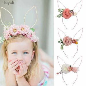 Party Hats Fake Flower Hair Bands for Girls Boutique Artificial Organza Floral pannband Princess Party Headwear Kids Hårtillbehör YQ240120