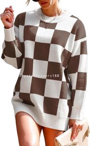 Sweter damski Sweter damski sukienka Zakłada Casual Checkered z długim rękawem Krzyki kabelowe swetry