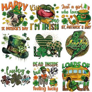 St. Patrick's Day Iron On Transfers Patches Decals Clover Appliciques Kiss Me Iron on Decals for T-shirts Press Thermal Sticker DIY Kläder Bag Pillow Covers