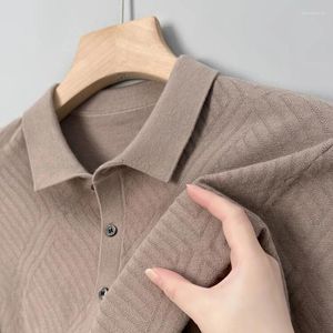 Camisolas masculinas de negócios casual lapela camisola cor sólida pulôver outono e inverno manter quente elástico manga longa camisa polo