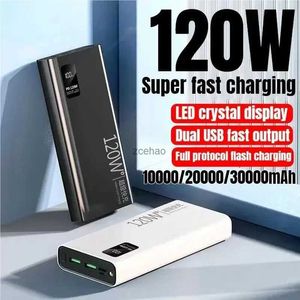 Banki zasilania telefonu komórkowego 30000MAH Power Bank 120W Super Szybkie ładowanie 100% wystarczająca pojemność przenośna wyświetlacz ładowarki akumulatorowej na iPhone'a Huawei