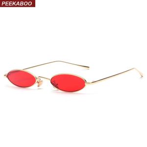 Óculos de sol Peekaboo pequenos óculos de sol ovais para homens masculinos retro armação de metal amarelo vermelho vintage pequenos óculos de sol redondos para mulheres 2018 YQ240120