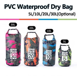 Bags PVC Waterproof Dry Bag 5L 10L 20L 30L Single/Double Shoulder Swimming Bag Dry Sack Camouflage Colors Kayaking River Trekking Bag