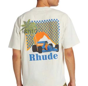 Designer de moda roupas camisetas Rhude verão coqueiro corrida luar trópicos t-shirt mangas curtas na moda tops streetwear solto hip hop 71vz