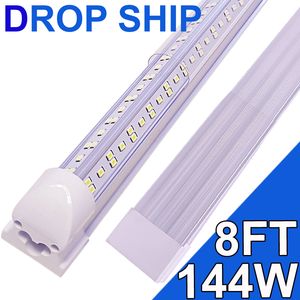 25 -pakowa LED T8 sklep sklepowy 8 stóp 144W 6500K światło dzienne Białe połączenie zintegrowane lampy lampowe LED z przezroczystą osłoną, lampy baru LED do garażu, warsztat, warsztat warsztatowy