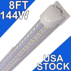 8 Ft Integrated LED Tube Light 144W T8 V Shaped 96" Four Row 14400 Lumens(300W Fluorescent Equivalent) Clear Cover Super Bright White 6500K 8FT LED Shops Lights usastock