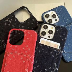 Lindas capas de telefone iPhone 15 14 Pro Max Hi Quality Textile Card Purse 18 17 16 15pro 14pro 13pro 12pro 13 12 Capa com caixa de logotipo Meninas Mulher XS Vermelho Azul Preto