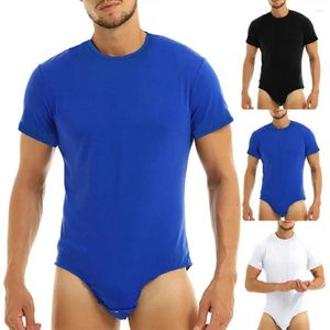 Men's Sleepwear 2024 Men T Shirt Bodysuit Sexy Pajamas Bodybuilding Short Sleeve Solid Color Crew Neck One Piece Underwear Romper Undershirt