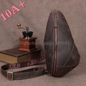 High quality Commuting Crazy New Fashion Bag Genuine Horse Skin Leather Retro Leisure Men's Trendy Personalized Chest Shoulder Versatile 10A+