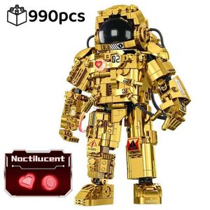 Blöcke Raum Gold Astronauten Bausteine Maschinen Raumfahrer Erkunden Abenteuer Modell Ziegel Educationa Montage Spielzeug Kind Geschenk 240120