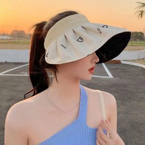 Szerokie brzegowe czapki koreańsko -mody letnie sunshade kapelusz kobiety pusta czapka na plażę ochronę UV dużego daszkowego podróży na zewnątrz Składane słońce