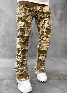 Men s Jeans European Camo Pants High Street Slim Fit Stretch Patched Denim Ripped Male Stacked 231031 UO68