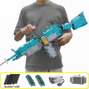 ブロック軍事電気M249機関銃組み立てられたビルディングブロックモデルMOCサブマシン銃器武器セットキッドおもちゃの少年ギフト240120