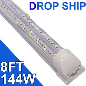 144W 8ft LED -butiksljus, 18000lm 6500k Superljus vit, länkbar takljusarmatur, V -form Integrerad T8 LED -rörljus för arbetsbänkskåp usastock