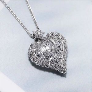 Heart Lab Diamond Pendant Real 925 Sterling Silver Party Wedding Pendants Chain Necklace for Women Charm smycken 240118