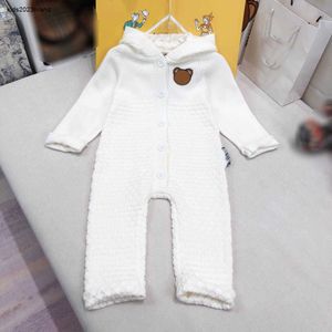 Neue Overalls für Neugeborene mit Kapuze, Jungen- und Mädchen-Body, Größe 66–100, reinweißer, gestrickter Krabbelanzug für Kleinkinder, Jan. 20