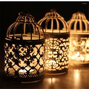 Candle Holders Bird Cage Shape Holder Hollowed-out Desktop Metal Iron Home Decor Candlestick Living Room Bedroom Stand