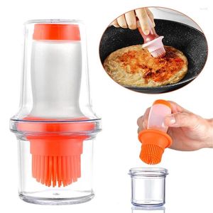 Dispensador portátil de garrafa de especiarias para molho de óleo, primeiros caminhantes, com escova de silicone para cozinhar, churrasco, tempero de cozinha, lata de qualidade alimentar